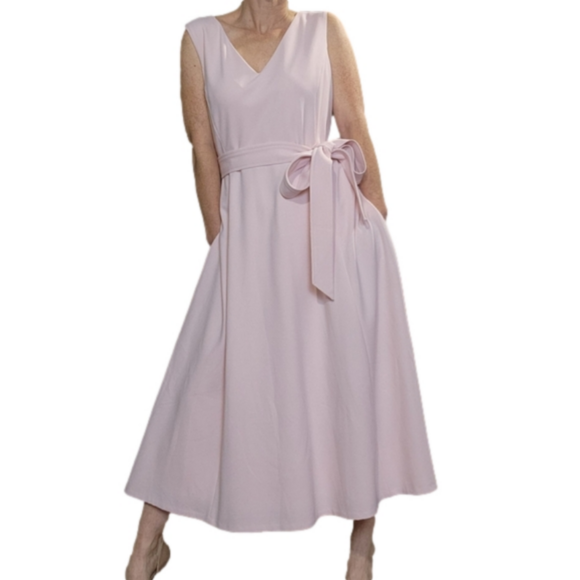 Size 16 Dress A-Line V-neck Sleeveless Belt Pockets Pink color CALVIN KLEIN #48 - Picture 6 of 16